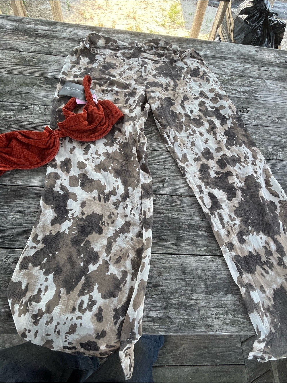 PrettyLittleThing Rust Textured Bikini Top and sheer summer pant BOTH sz 12 NWT